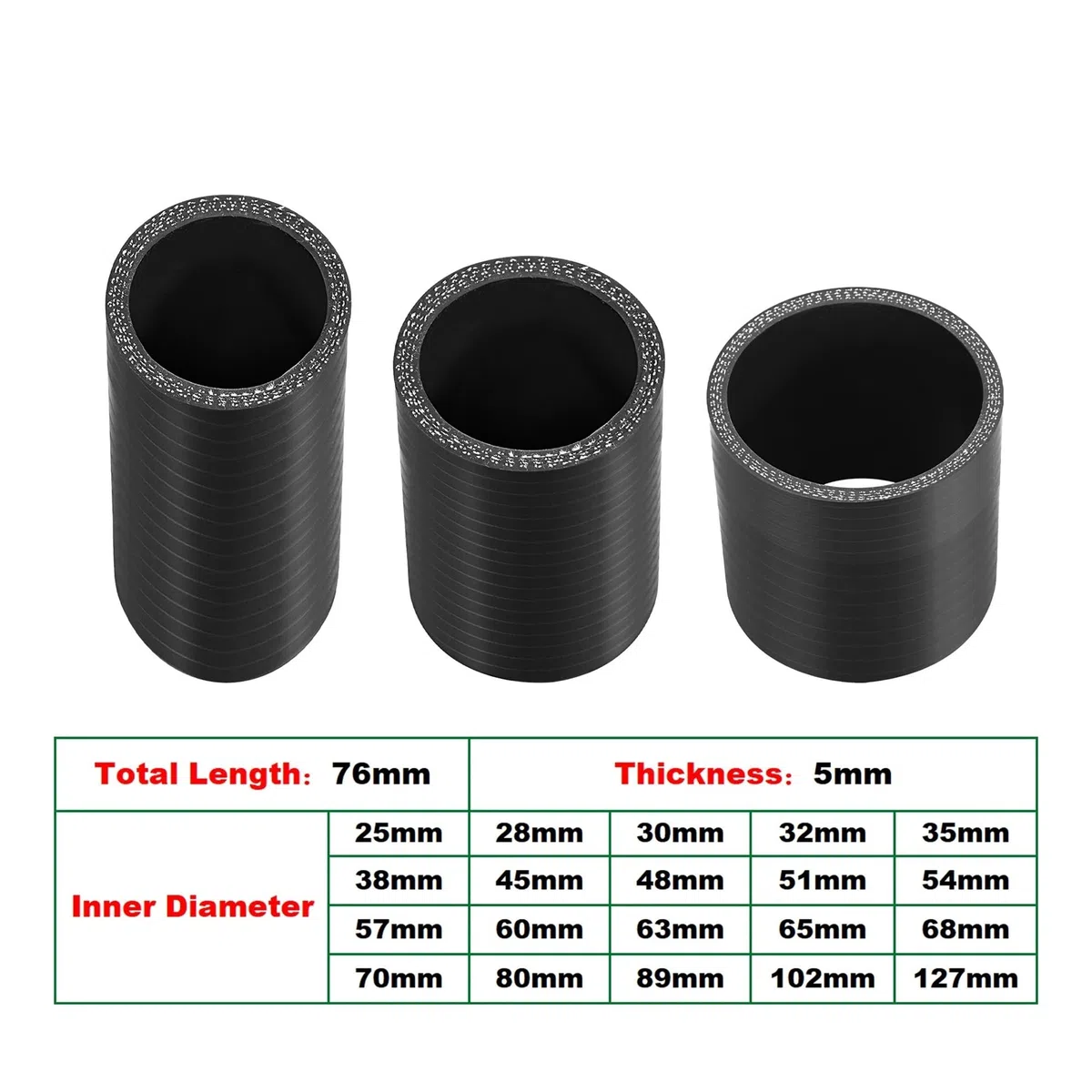 25mm-127mm ID Wysokiej jakości prosta silikonowa złączka rurowa wzmocniona prostym wężem dolotowym turbosprężarki czarna(127mm)