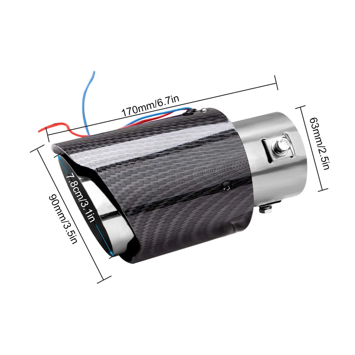Tłumik tylny rury wydechowej LED końcówka wykończenia samochodu zamiennik wlot 63 mm wyjście 90 mm (niebieskie światło)