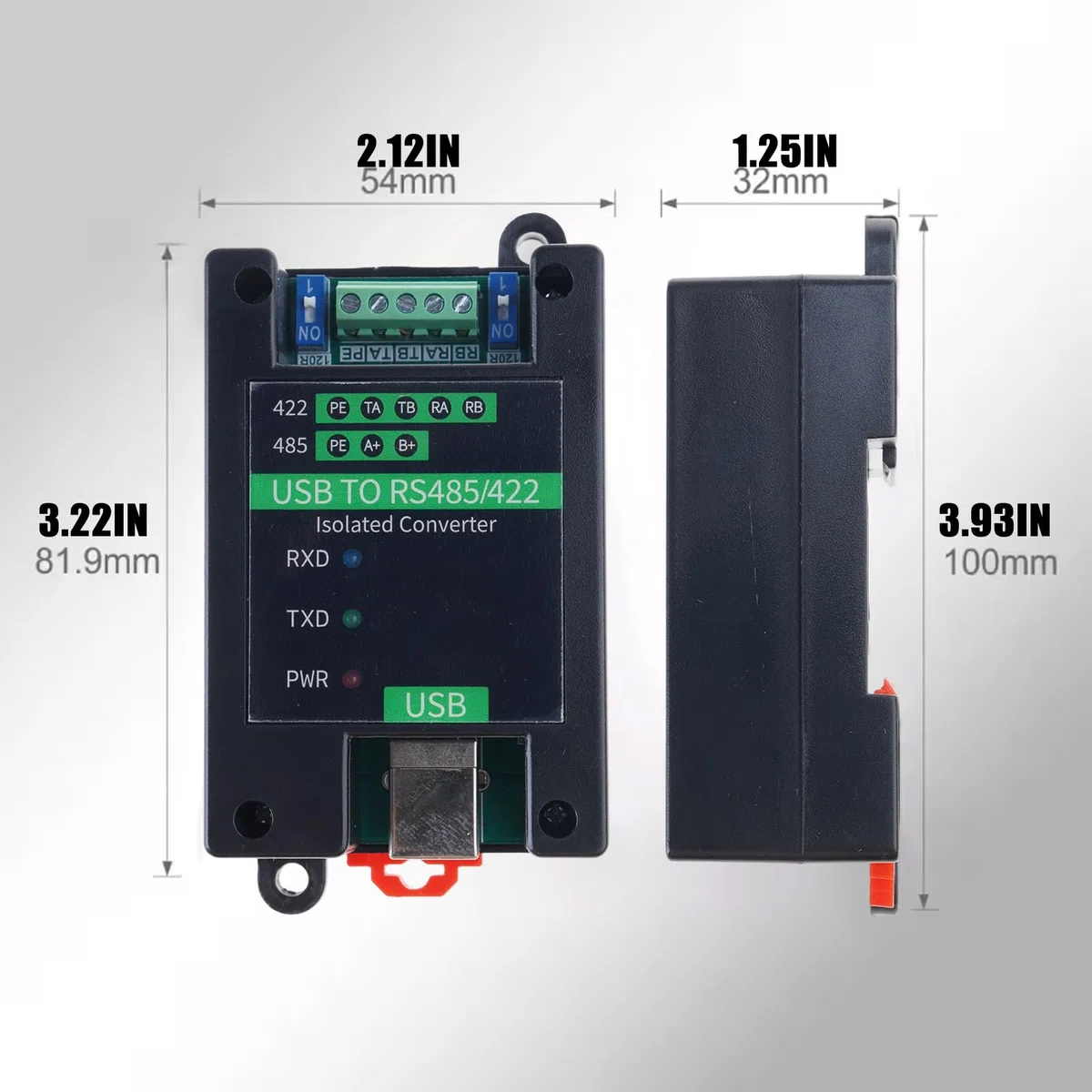 Przemysłowe adaptery USB na RS485 z transmisją na duże odległości 1200 m, ochrona IP30, do sterowania automatyką, zastosowanie przemysłowy adapter komunikacyjny